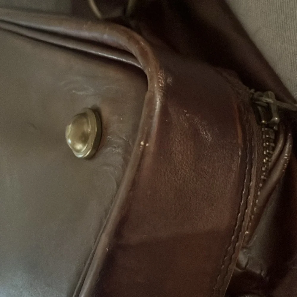 Pottery Barn Grant Dark Brown Leather Duffel Bag with Top Handles.